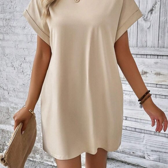 Apicot Orange Boho Womens  Solid Batwing Sleeve Hidden Pocket Tee Dress - Picture 5 of 5